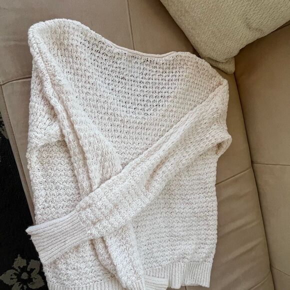 VTG Abercrombie & Fitch white cozy crew neck crochet fisherman sweater Sz S - Picture 3 of 6